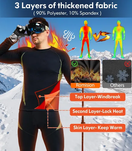 Miniatura 7 de romision Thermal Underwear for Men Long Johns Fleece Lined Hunting Gear Bottom Top Set Base Layer for Cold Weather XS-4XL