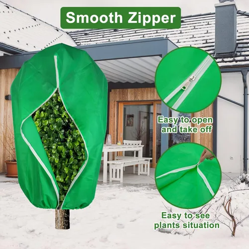 Miniatura 5 de SPORTYOUTH Paquete de 4 cubiertas para plantas, protección contra la congelación, mantas de invierno de 32 x 47.2 pulgadas con cordón de cremallera
