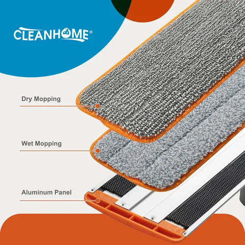 Miniatura 3 de CLEANHOME Trapeador de microfibra con mango largo extensible, trapeador plano con 4 almohadillas reutilizables y 1 limpiador para eliminar