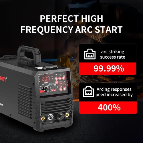 Miniatura 3 de PONEY Soldador TIG 200 Amp 5 en 1 TIG Máquina de soldadura TIG DC TIG/Spot TIG/Pulse TIG/Stick, 110V/220V Voltaje dual con pantalla digital grande