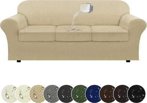 Miniatura 15 de Funda impermeable para silla con brazos, juego de 2 piezas, funda a rayas para 1 sofá separado con cojín en T, fundas de sillón de tela