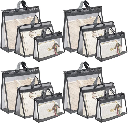 12 bolsas para el polvo para bolsos, bolsas de almacenamiento transparentes para mujeres, 3 tamaños, organizador de bolso, funda organizadora de