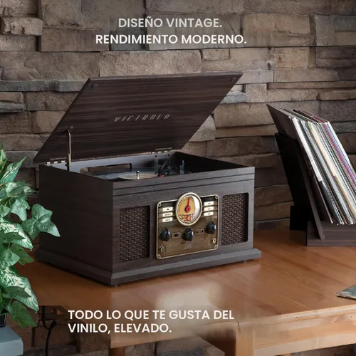 Miniatura 5 de Victrola The Quincy - Reproductor de discos Bluetooth 6 en 1 y centro multimedia con altavoces integrados, tocadiscos de 3 velocidades, reproductor