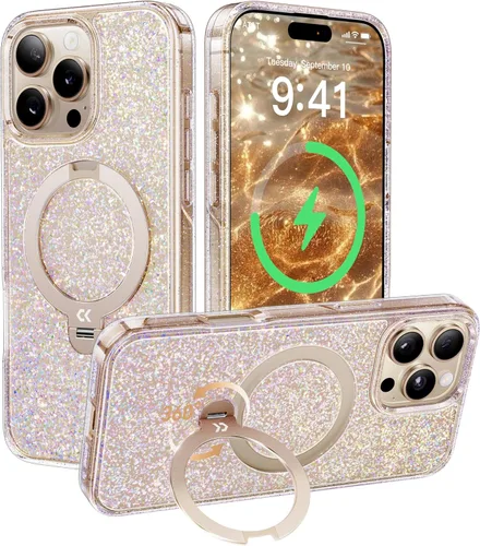 Miniatura 44 de CASEKOO Funda plateada brillante para iPhone 17 Pro con soporte magnético giratorio de 360 grados [compatible con MagSafe]
