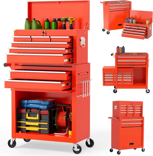 Miniatura 9 de On Shine Cofre de herramientas con ruedas de 8 cajones, caja de herramientas rodante de gran capacidad con ruedas, caja de herramientas mecánica