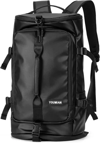 Bolsa de lona con compartimento para zapatos, mochila de viaje para hombres y mujeres, impermeable para gimnasio, casco de motocicleta (negro)