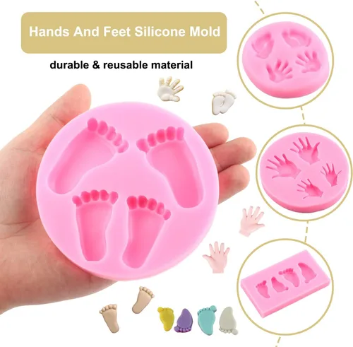 Miniatura 4 de ZiXiang Moldes de silicona para bebé, molde de fondant para pies de bebé, moldes de silicona para manos de bebé, decoración de pasteles, decoración