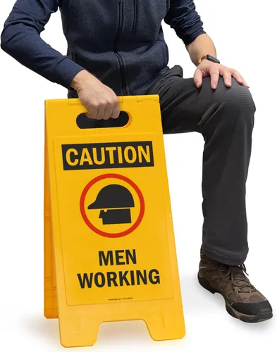 Miniatura 4 de SmartSign Letrero plegable de dos caras con símbolo de "Caution - Men Working" de 25 x 12 pulgadas, plástico de polipropileno impreso digitalmente