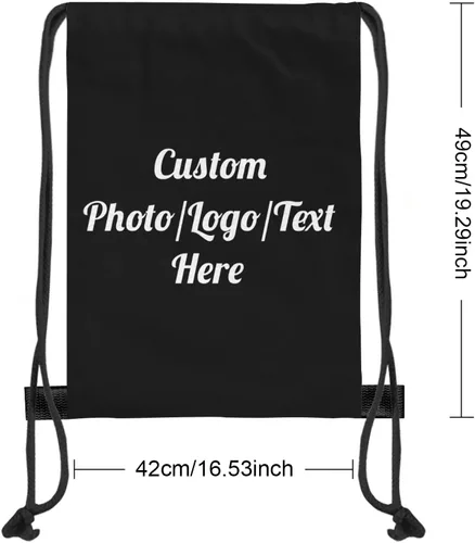 Miniatura 5 de KIKILIN Custom Drawstring Bags With Logo Cinch Bags Drawstring Sack Backpack Personalized for Gym, Camping, Beach, Outdoor Sports (Black, 1 Bag)