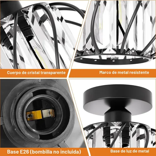 Miniatura 5 de FRIDEKO HOME Paquete de 2 Luces de Techo Semi Empotradas - Pequeña Lámpara de Araña de Cristal para Pasillo con Jaula de Metal Negro, Accesorio