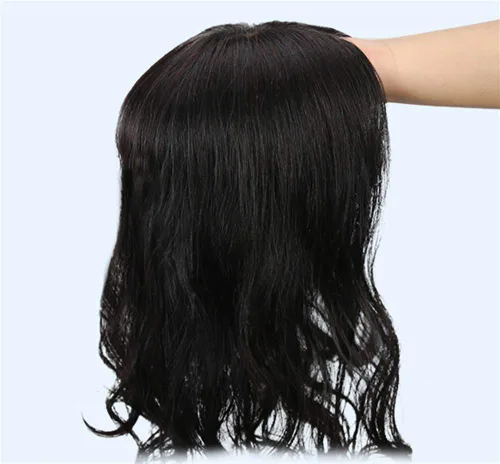 Miniatura 3 de Toppers de cabello humano real con clip, piezas onduladas natura, 6.3 x 6 pulgadas, base de seda, peluca para la frente para mujeres con cabello