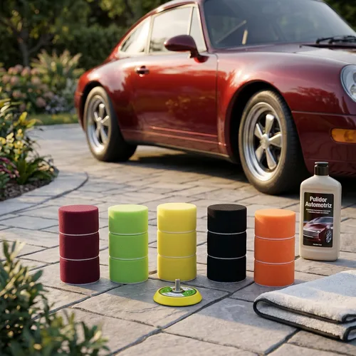 Miniatura 5 de Almohadillas de pulido, 16pcs 2" esponja plana pulidora Buff Pad Set para lijadora de aire adaptador de taladro pulidor de coche Thread-M6X1
