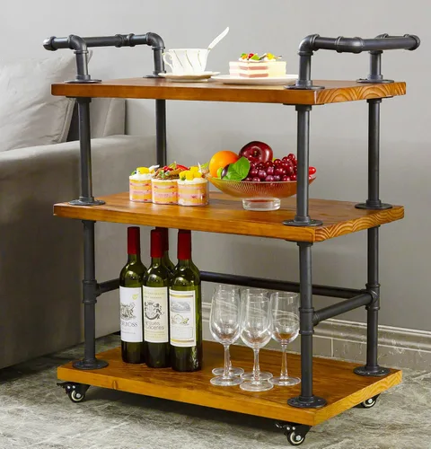 Carritos industriales para barra de tubería/carritos de servir/carros de cocina/carritos de estante de vino con ruedas con estantes - Carros