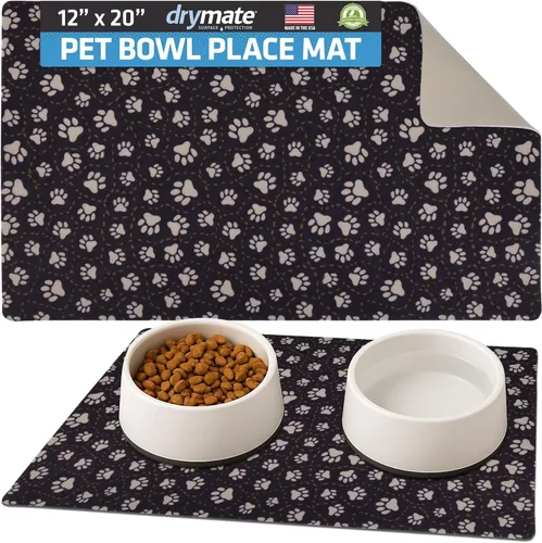 Miniatura 13 de Drymate Mantel individual con tazón para mascotas, tapete de alimentación para perros y gatos, tela absorbente, respaldo impermeable, Madera