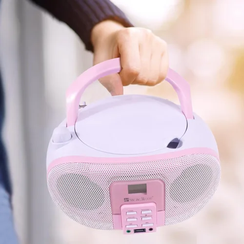 Miniatura 7 de SingingWood - Reproductor de CD portátil Boombox (rosa) - Altavoz Bluetooth de la serie Macarons con radio FM, USB, entrada auxiliar y conector