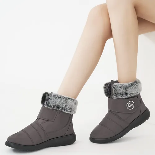 Miniatura 7 de Botas de nieve para mujer, zapatos de invierno con lazo de gancho, cómodas botas forradas de piel para mujer, botas impermeables sin cordones
