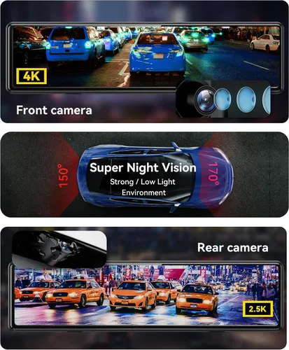 Miniatura 2 de REDTIGER Cámara de espejo T27 frontal y trasera, cámara de espejo retrovisor 4K+2.5K, pantalla táctil UHD de 11 pulgadas, cámara de respaldo