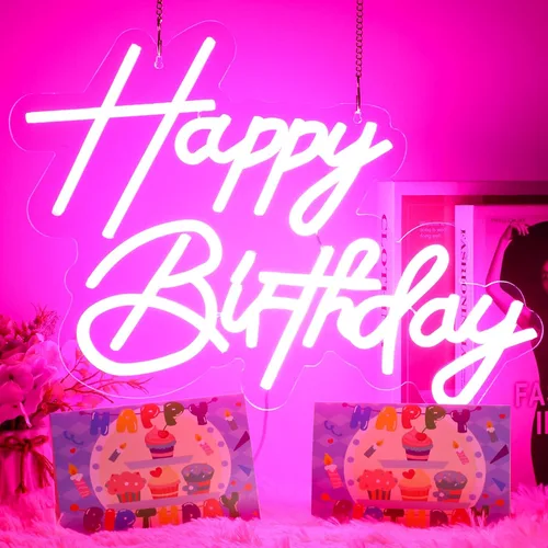 Miniatura 11 de Letrero de neón de feliz cumpleaños para decoración de pared, letrero de neón LED alimentado por USB con brillo regulable, ideal para fiestas