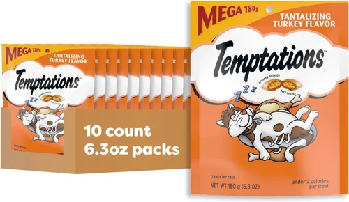 Miniatura 13 de Temptations Golosinas para gatos, golosinas clásicas crujientes y suaves para gatos, sabor tentador a pavo, bolsa de 3 onzas (paquete de 12)