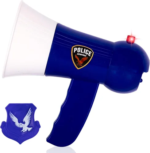 ArtCreativity Juguete de megáfono de policía para niños, megáfono de juguete con placa de policía, modo sirena con luces intermitentes, juguetes de