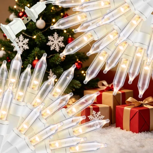 Miniatura 8 de 100 luces rojas, blancas y azules, extrabrillantes con conectores finales, decoración del 4 de julio, mini tira de luces patrióticas de 19.6 ft