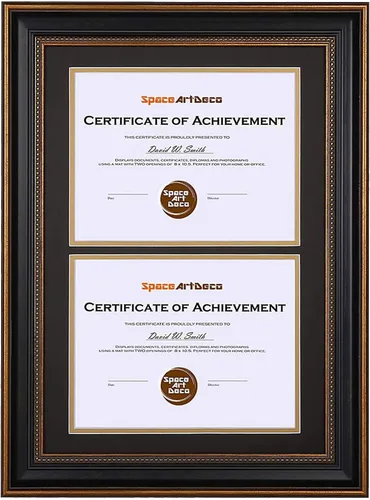 Miniatura 9 de Marco de tres certificados de 14 x 29 pulgadas con paspartú doble negro sobre dorado para (3) diplomas/grados de 8.5 x 11 pulgadas, ganchos