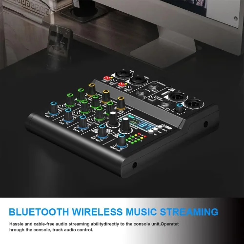 Miniatura 6 de XR-4 Negro Mezclador DJ Profesional de 4 Canales con DSP Integrado 99 Sonidos + Bluetooth 5.0 USB Grabación Karaoke Rendimiento en Vivo Diseño