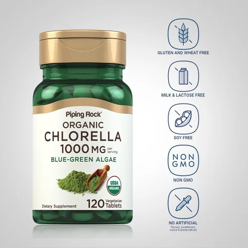 Miniatura 3 de Piping Rock Chlorella 1000 mg 120 tabletas Algas orgánicas azul-verdes Suplemento sin OMG, sin gluten