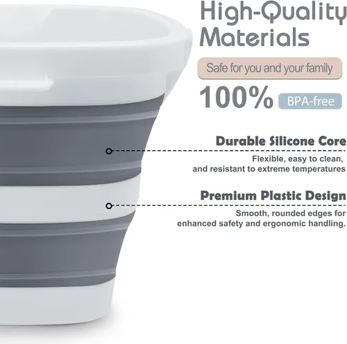 Miniatura 5 de Goderewild Paquete de 2 cubos plegables pequeños, 1.4 galones/5 litros sin BPA, cubos de agua plegables para lavado de autos, campamento, playa