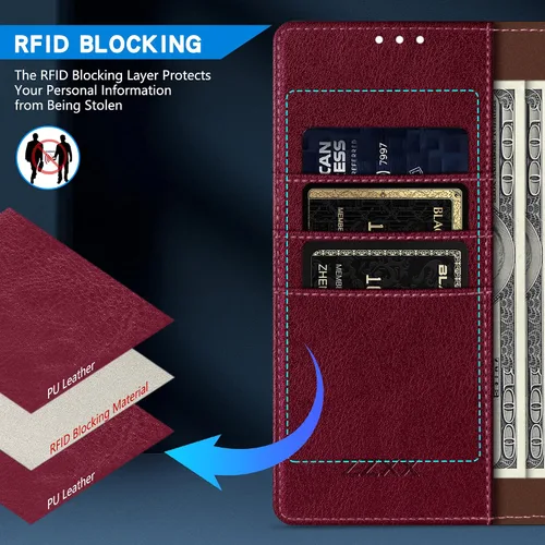 Miniatura 2 de ZZXX Funda tipo cartera para iPhone 11 con bloqueo RFID, ranura para tarjetas, función atril, cierre magnético, funda protectora de cuero para Rojo