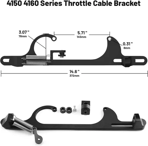 Miniatura 4 de Soporte de cable del acelerador para 4150 4160 Series Soporte de carburador ajustable Soportes de acelerador de aluminio (negro)