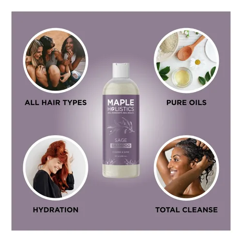 Miniatura 4 de Champú Sage anticaspa con argán, jojoba y spikenard orgánico, 100% natural, sin sulfatos, tratamiento para hombres y mujeres, fórmula antiséptica