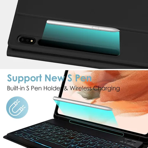 Miniatura 5 de LAMA Funda con teclado retroiluminado para Samsung Galaxy 12.4 pulgadas S10 Plus/S9 FE+/S9+/S8+, 12.4 pulgadas, S7 FE/S7 Plus, funda desmontable