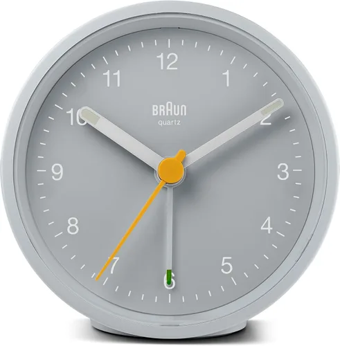 Miniatura 7 de Braun Classic - Reloj despertador analógico con repetición y luz, movimiento silencioso de cuarzo, alarma de pitido creciente en gris, modelo BC12G.