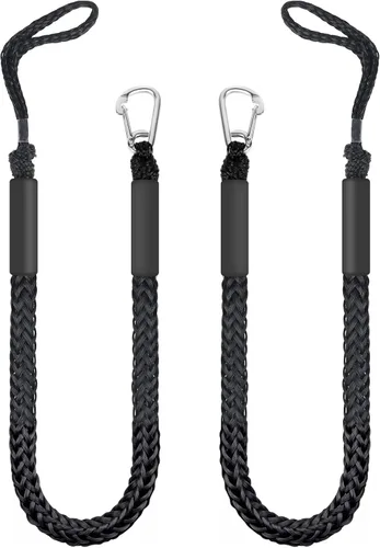 Líneas de muelle elástico para barcos de 4 pies, paquete de 2 cuerdas de amarre con 316 clips de acero inoxidable, accesorios PWC de grado marino