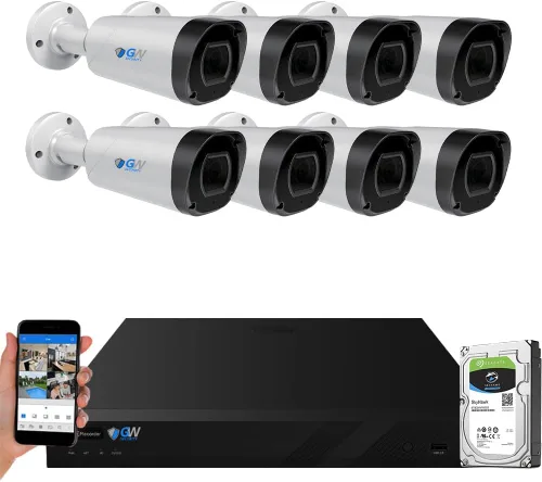 GW Security - Sistema de cámara de seguridad 8MP 4K con detección de cara AI/humanos/vehículos, 8 canales DVR y 8 cámaras domo coaxiales HD-TVI de 8