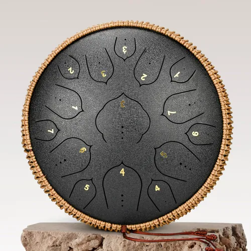 Miniatura 2 de Tambor de Lengua de Acero - 15 Notas Tambor de Acero - Instrumento de Tambor Handpan de 14 Pulgadas con Libro de Música, Mazos para Instrumentos