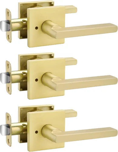 Miniatura 35 de Goldenwarm Manija de puerta simulada de oro cepillado – Palanca interior decorativa sin giro para despensa, puertas francesas y armarios (2 piezas)