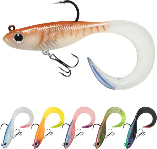 Miniatura 18 de TRUSCEND Duramax TPE Soft Fishing Lures with BKK Hooks, Shrimp & Crayfish Pro Fishing Baits, Curly & Paddle Tail Lure for Trembly Sinking &