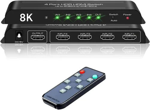 8K HDMI Switch 4 en 1 salida 4K @120Hz HDMI Switcher Soporte HDR10+, Dolby Vision, Dolby Atmos, VRR, ALLM, CEC