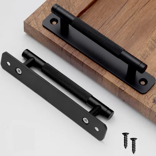 Miniatura 22 de Paquete de 2 manijas planas autoadhesivas de 5 pulgadas de 5.039 in, color negro mate, con placa base, tiradores de gabinete de aluminio
