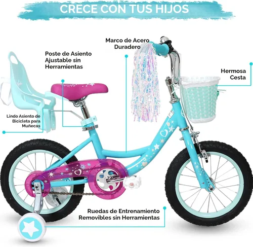 Miniatura 3 de WEIZE Kids Bike, 14 16 Inch Children Bicycle for Girls Ages 4-12 Years Old, Front Basket, Bell, Streamer, Doll Seat, Adjustable Seat & Handlebars
