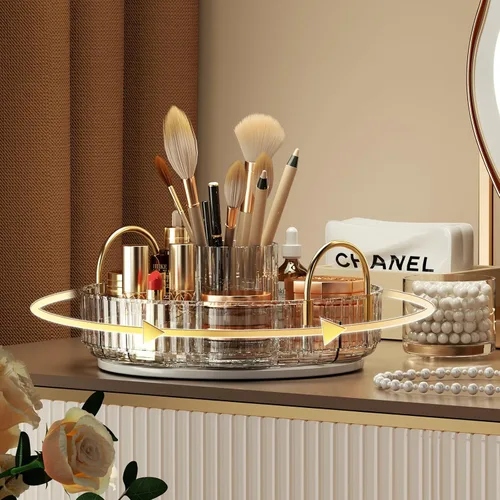 Miniatura 16 de YCIA&DONE Organizador de maquillaje giratorio para tocador, almacenamiento de maquillaje de gran capacidad, estante para el cuidado de la piel