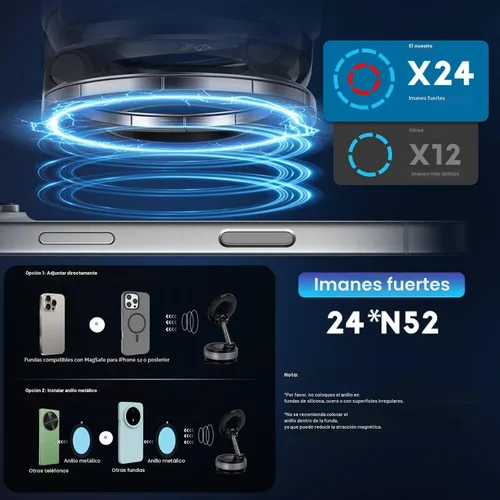 Miniatura 7 de Jikasho Soporte magnético para teléfono con succión al vacío, plegable y retráctil, soporte de teléfono con ventosa manos libres