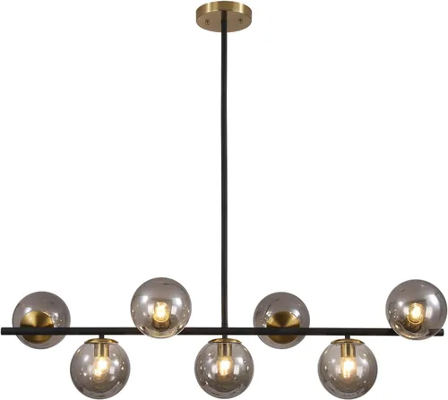 Miniatura 15 de KCO Iluminación Moderna de 7 Luces de Níquel Cepillado en Metal Grande Lámpara de Techo Nórdica con Globo de Vidrio Transparente Lámpara Colgante