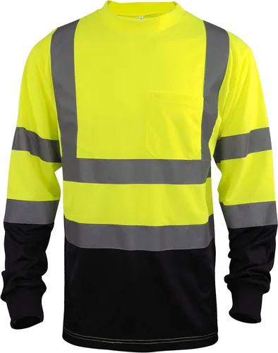 L&M Playera de Seguridad Hi Vis Clase 3 Reflectante Negra, Manga Corta/Larga, Alta Visibilidad lima (Lime_l)