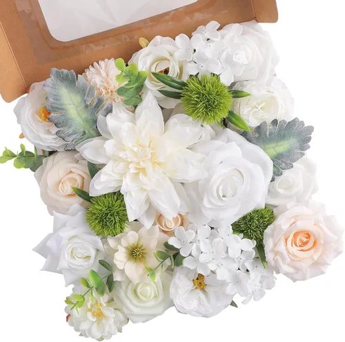 Miniatura 34 de Floweroyal Flores artificiales, rosas falsas, dalia con tallos para ramos de novia, baby shower, arreglo floral, centros de mesa, decoración