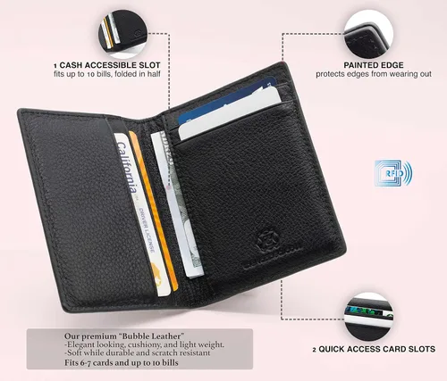 Miniatura 4 de Cartera delgada y minimalista para hombres y mujeres, mini cuero fino, plegable, compacto, bolsillo frontal con bloqueo RFID, incluye caja