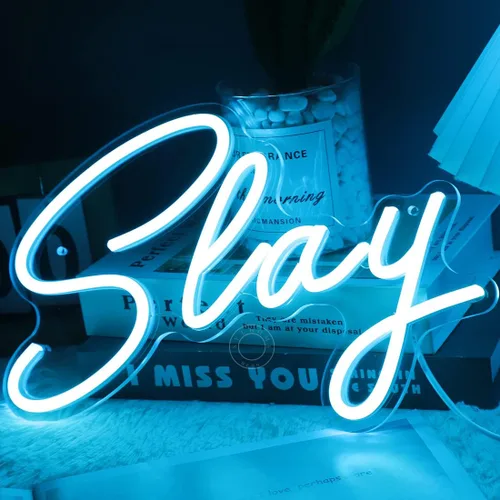 Miniatura 4 de SYLHOME Slay - Letrero de luz LED de neón azul genial para niños y niñas, para dormitorio, juegos, sala de juegos, escritorio, decoración de pared
