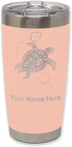 Miniatura 32 de LaserGram Vaso aislado al vacío de 20 onzas, tortuga marina hawaiana, grabado personalizado incluido (negro)